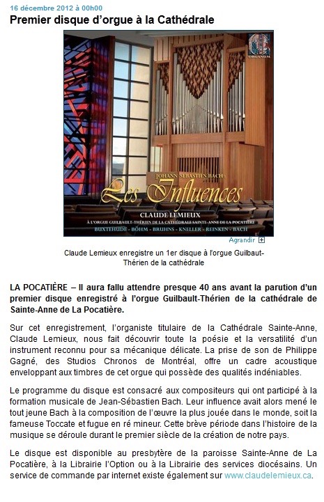 16 dec 2012 - Premier disque d'orgue à la Cathédrale