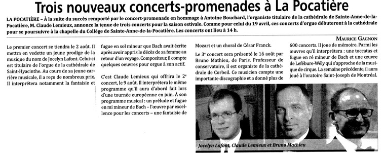 19 Juin 2015 - Trois nouveaux concerts- Promenade à La Pocatière
