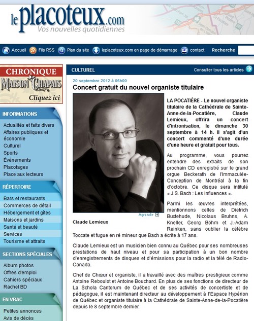 20 Sept 2012 - Concert gratuit du nouvel organiste titulaire